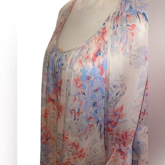 CHAPS Floral Pattern Flutter Ruffle Sleeves Boho Plus Size Blouse PNK/WHT SZ 3X - Picture 3 of 8